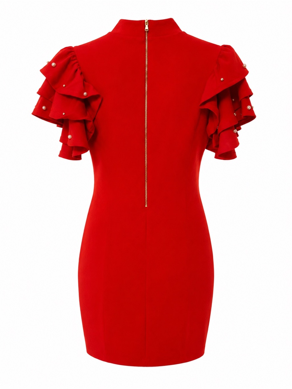 Red Ruffle Sleeve Bodycon Dress - Picture 3 of 5